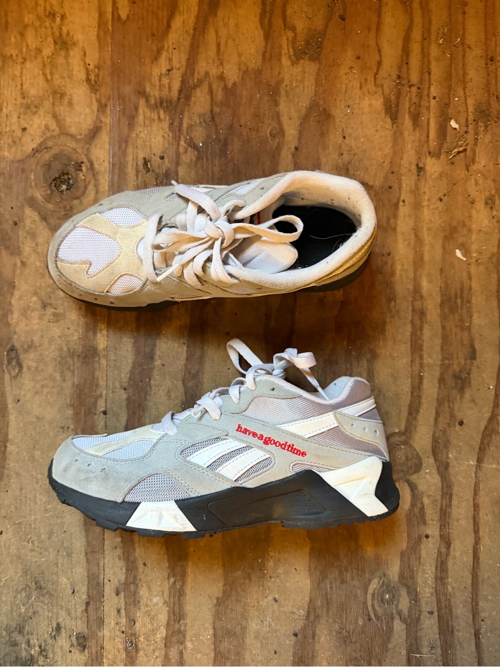 Reebok Light Gray and White Sneakers with Red Logo